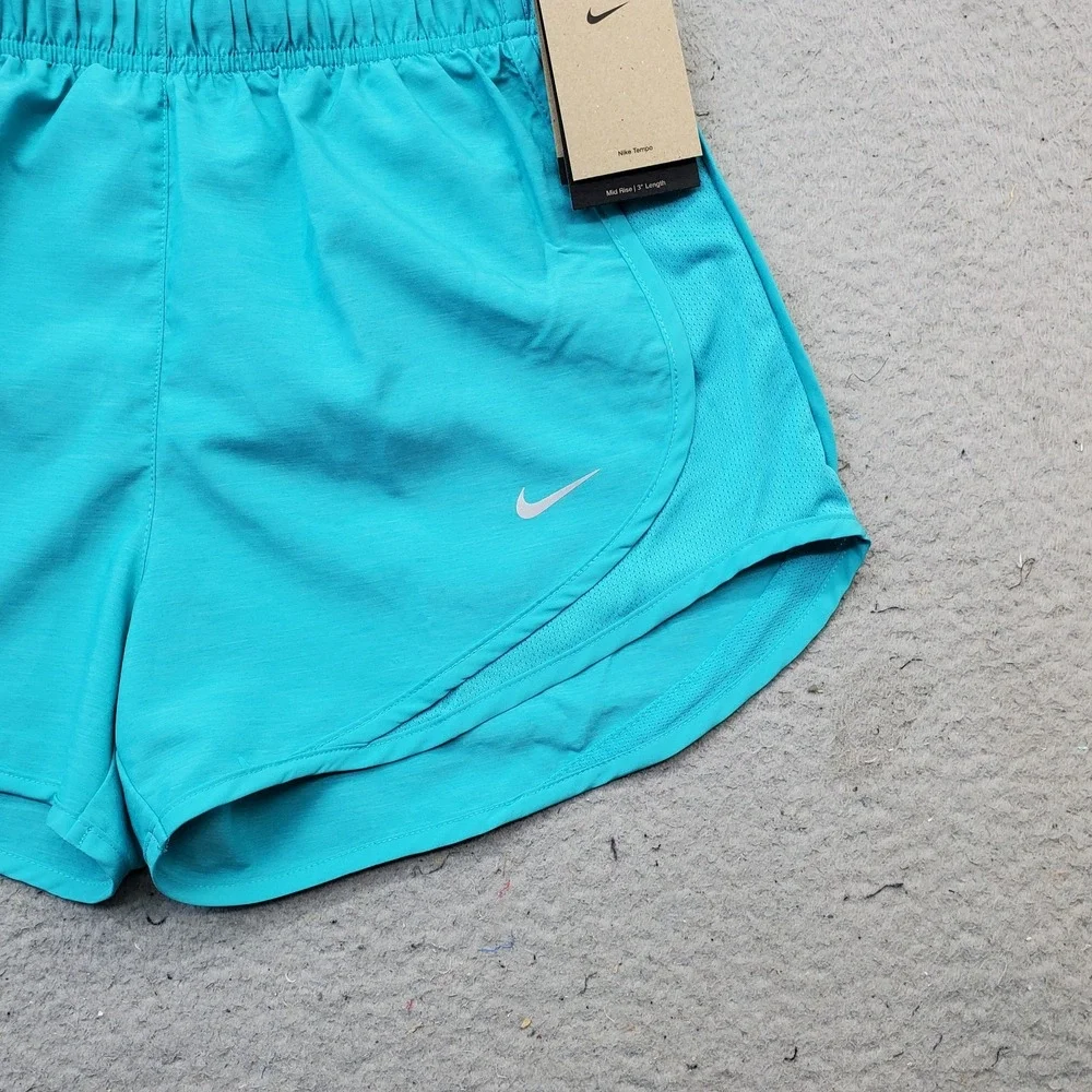 Nike Tempo Shorts Womens S Blue Lined Dri-Fit Mid Rise Elastic Waist Swoosh Logo